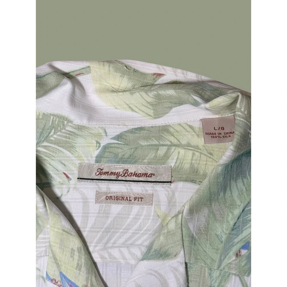 Tommy Bahama 100% Silk Tropical Leaf & Bird of Paradise Camp Shirt Size L